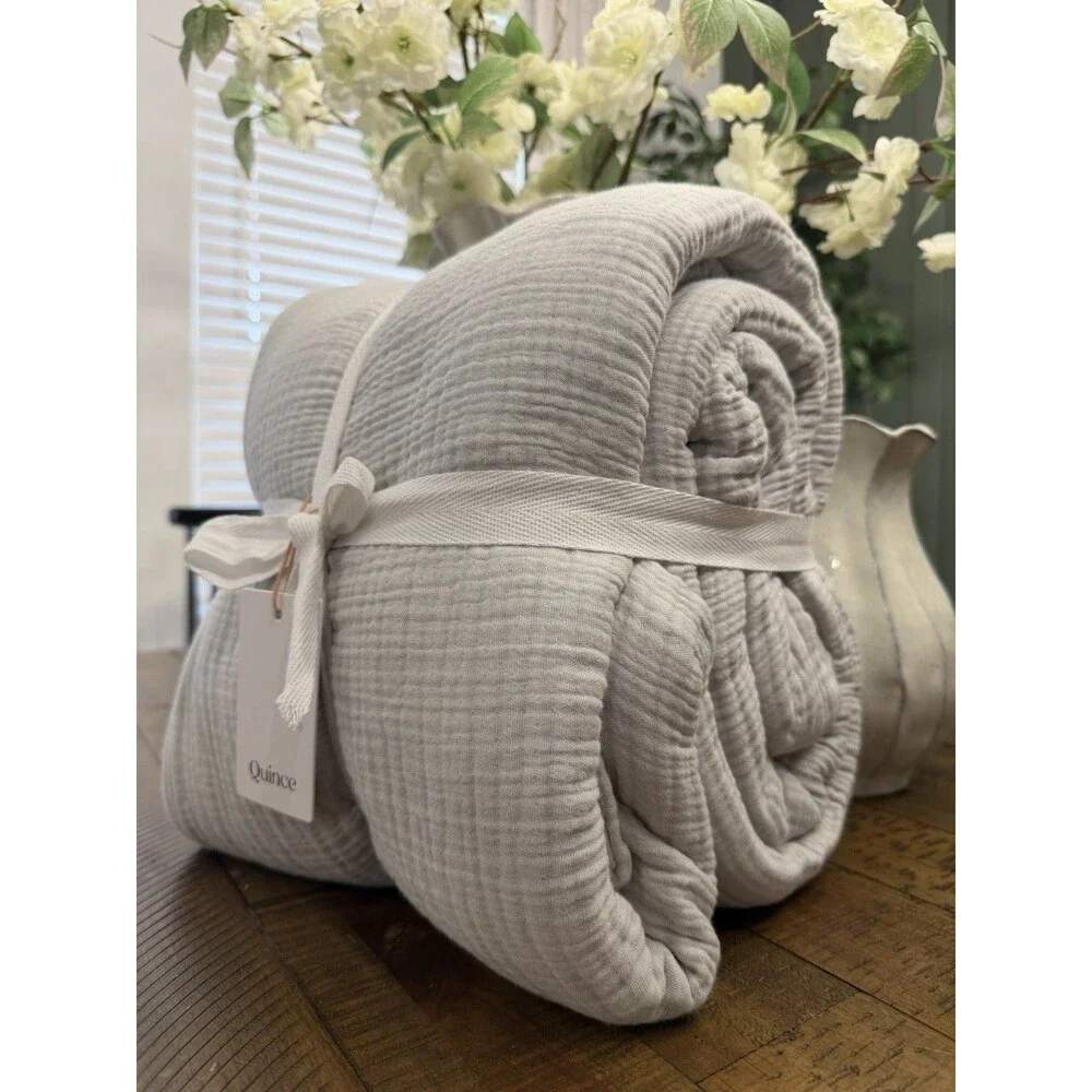 Quince Organic Airy Cotton Gauze Duvet Cover Set Twin Light Gray NEW